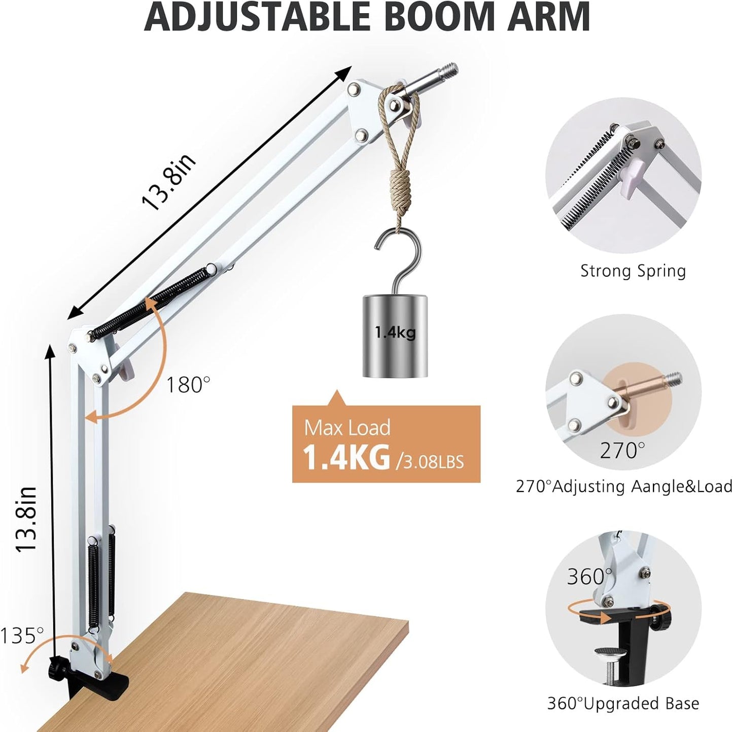 For HyperX QuadCast S White Boom Arm - White Mic Arm Compatible with Hyper x QuadCast, Microphone Boom Arm with Pop Filter, Improve Sound Quality, Mic Boom Arm for Hyperx QuadCast by SUNMON