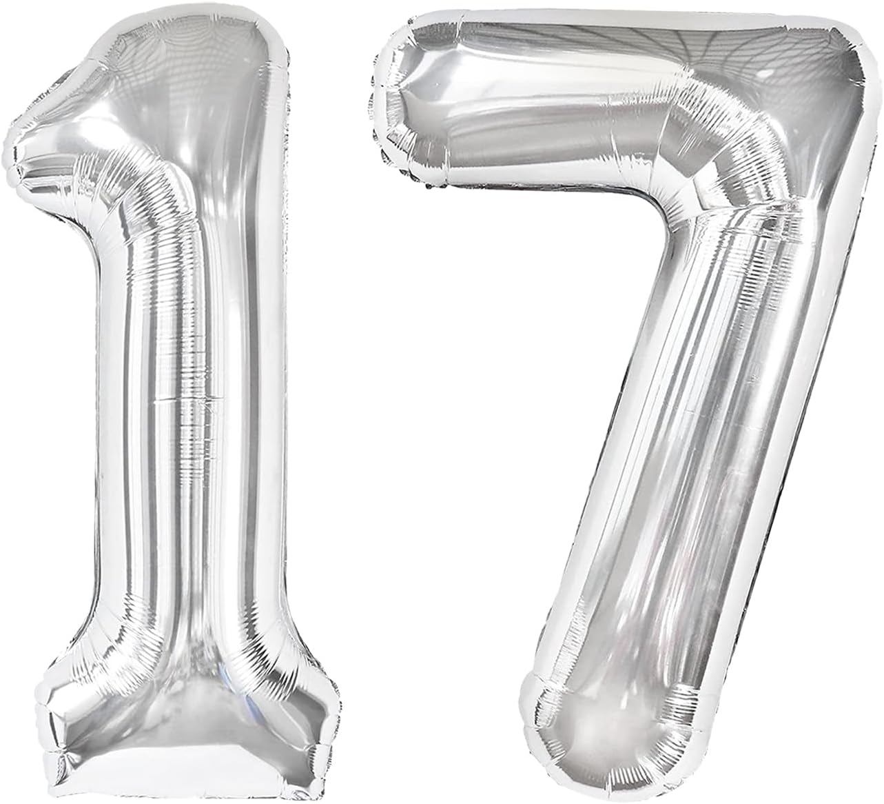 Silver Number 17 Birthday Balloon 40 Inch, Digital Balloons for 17 71 Party Celebration Decorations Supplies, Mylar Foil Numbers Balloon for 17 71 Wedding Anniversary