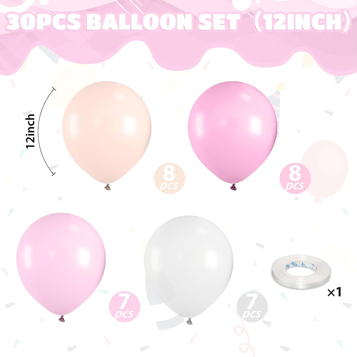 Light Pink Balloons, 12 Inch Pastel Macaron Pink and White Sand Nude Beige Pearl White Boho Balloons for Girls Women Birthday Party Wedding Engagement Bachelorette Bridal Baby Shower Decoration