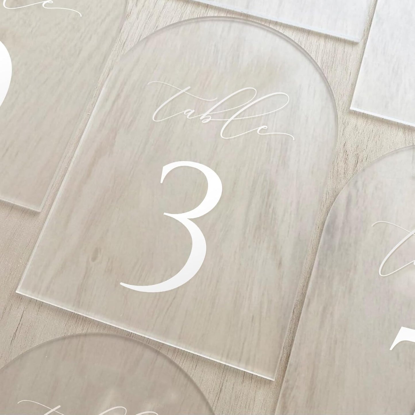JINMURY Frosted Arch Table Numbers for Wedding, 5x7 Inch Acrylic Table Numbers 1-30 with Stands, Frosted Acrylic Arch Tabletop Sign with Holder for Centerpiece, Reception, Wedding, Party, Event