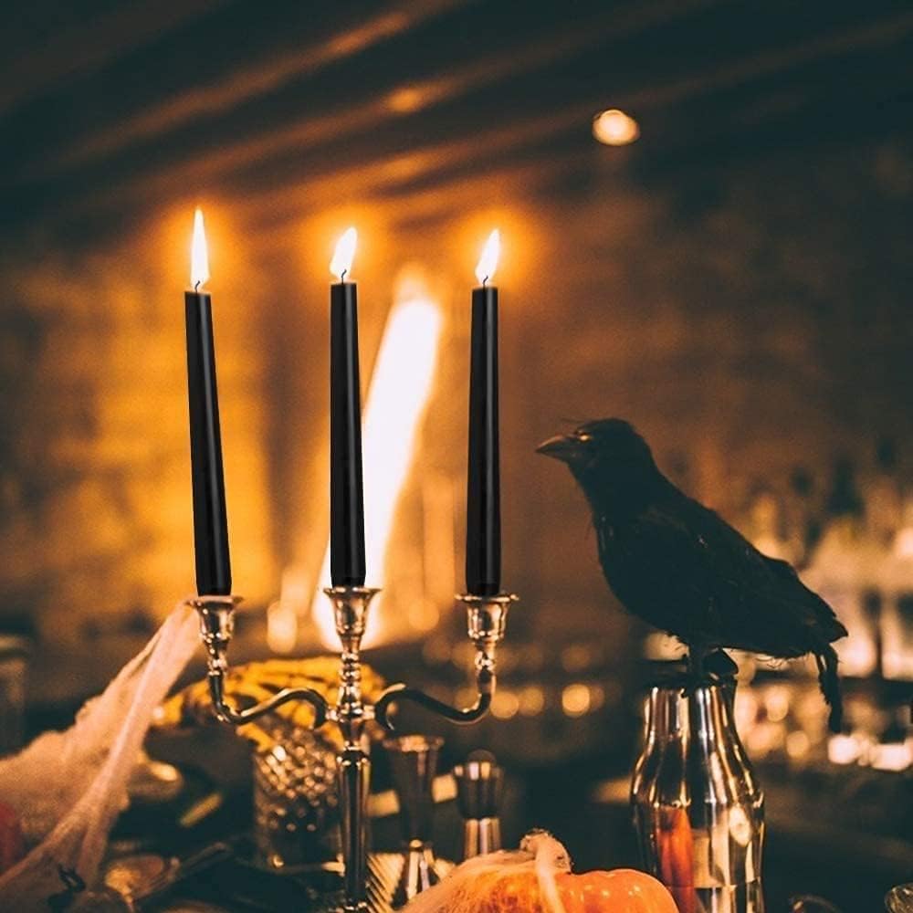 14 Unscented Black Taper Candle,10 inch Tall and 3/4 inch Thick,7.5 hrs Clean Burning,Dripless Candles for Weddings, Prayers, Festivals, Churches