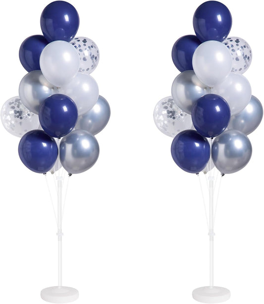 Navy Blue Silver Confetti Balloon Column Kit Set of 2 Included-Balloon Column Stand with Base&Pole,Backdrop Decoration for Metallic Chrome Wedding, Baby Shower, Birthday,Gaduation Party Decoration