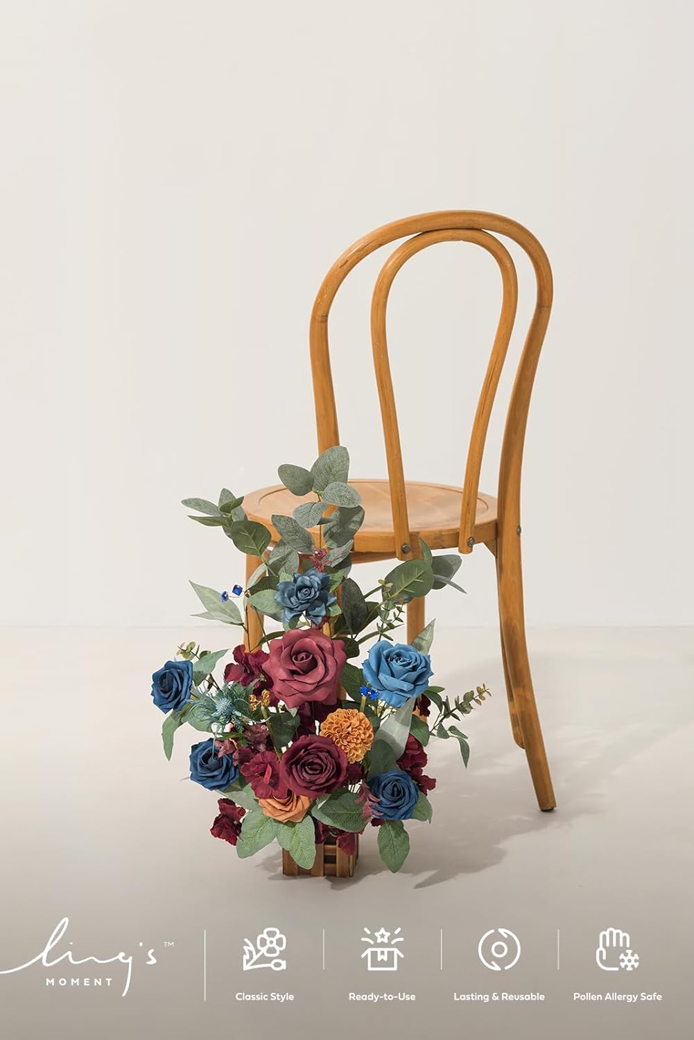 Ling's Moment 17.5" Tall Standing Artificial Flowers Arrangements 4pcs Fall Wedding Aisle Runner Chair Decorations Burgundy & Navy Blue Centerpieces for Ceremony Reception Rose Floral Party Outdoor