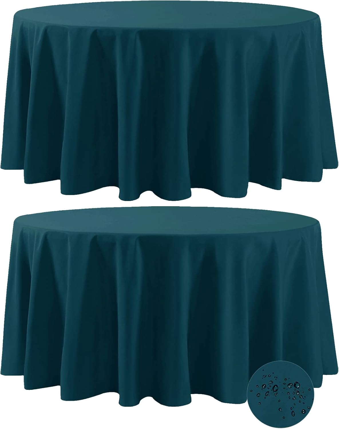 Fokitut 2 Pack Waterproof Round Tablecloth, 132 Inch, Stain Resistant and Wrinkle Polyester Table Cloth, Fabric Table Cover for Kitchen Dining, Wedding, Party, Holiday Dinner-Peacock Blue