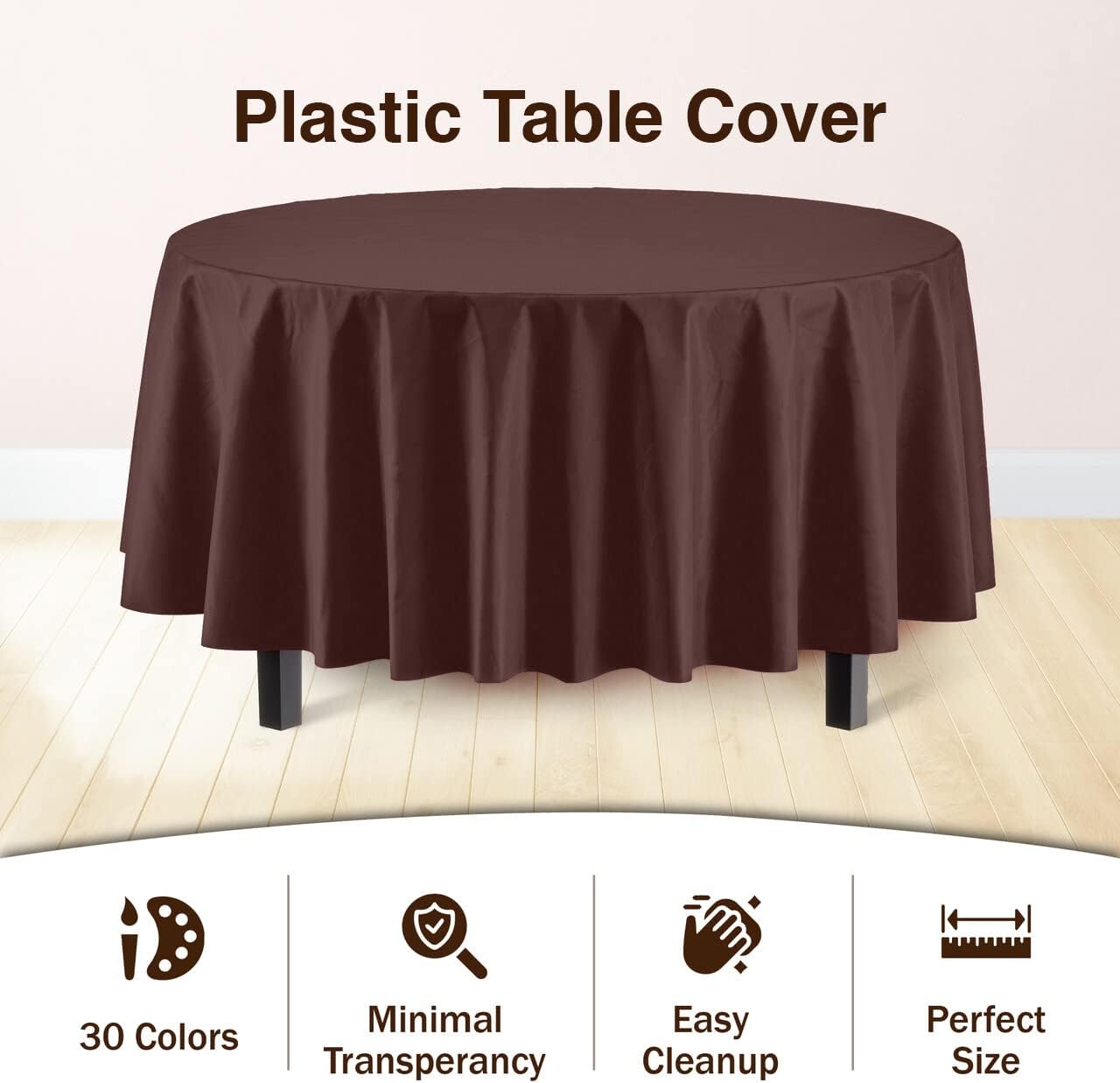 Exquisite 12-Pack Premium Plastic 84-Inch Round Tablecloth - Brown