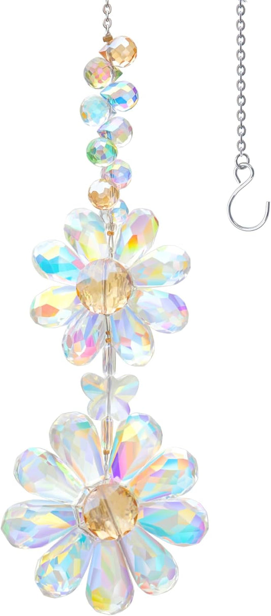 Crystal Flower Suncatcher Hanging Ornament, Rainbow Maker Window Sun Catcher Indoor Outdoor Patio Garden Decor (Crystal AB)