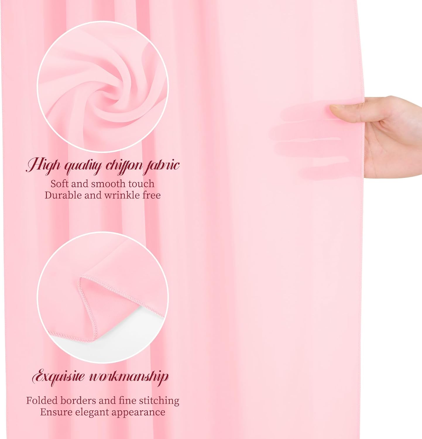 Wedding Arch Draping Fabric, 4 Panels 28" x20ft Pink Sheer Chiffon Curtain Drapes for Wedding Drapes Sheer Backdrop Curtains for Wedding Ceremony Reception Party Decoration