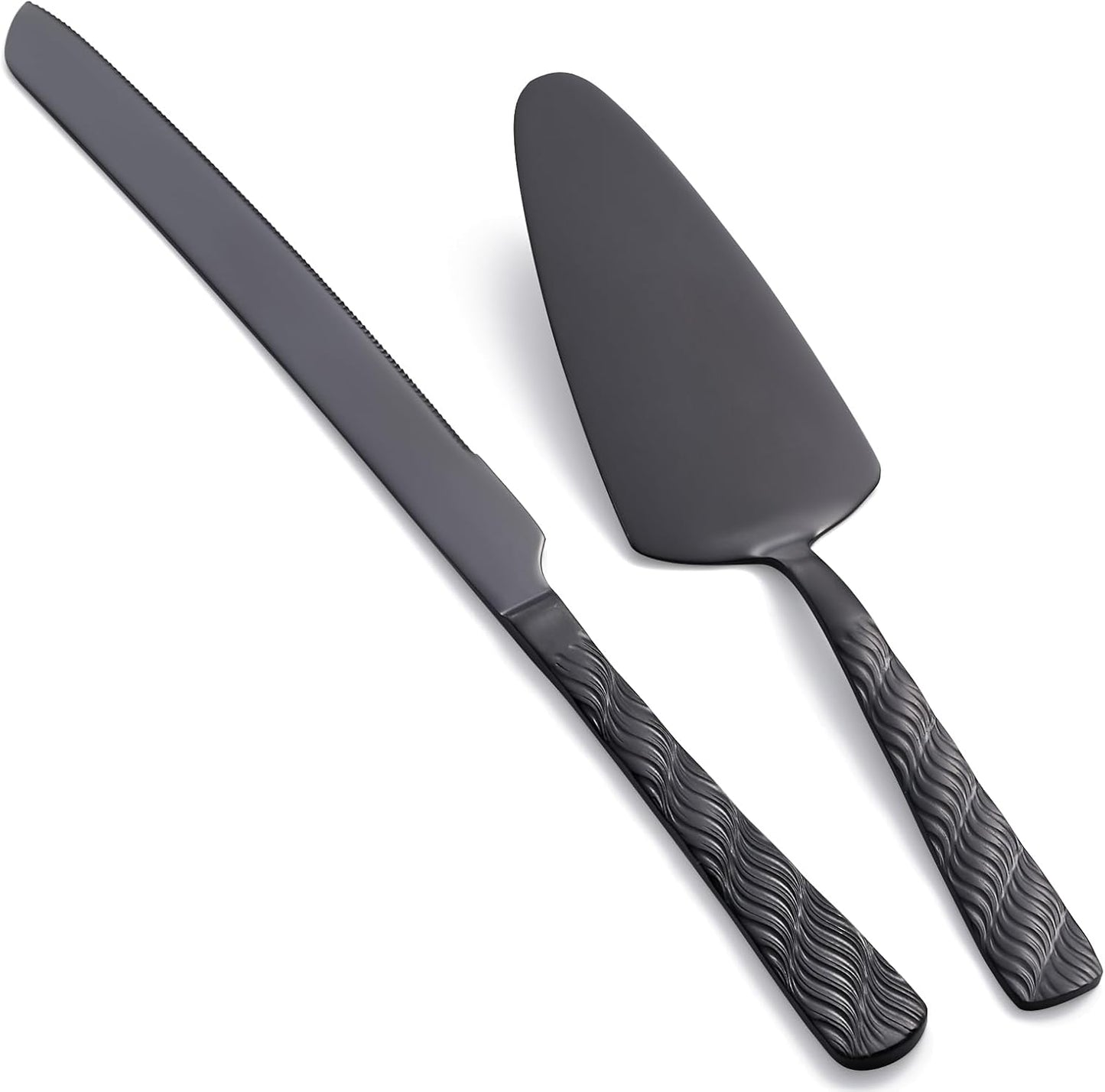 Black Cake Cutting Set, Stainless Steel Cake Knife and Server Set, Cake Pie Cutter Set for Wedding, Birthday, Party