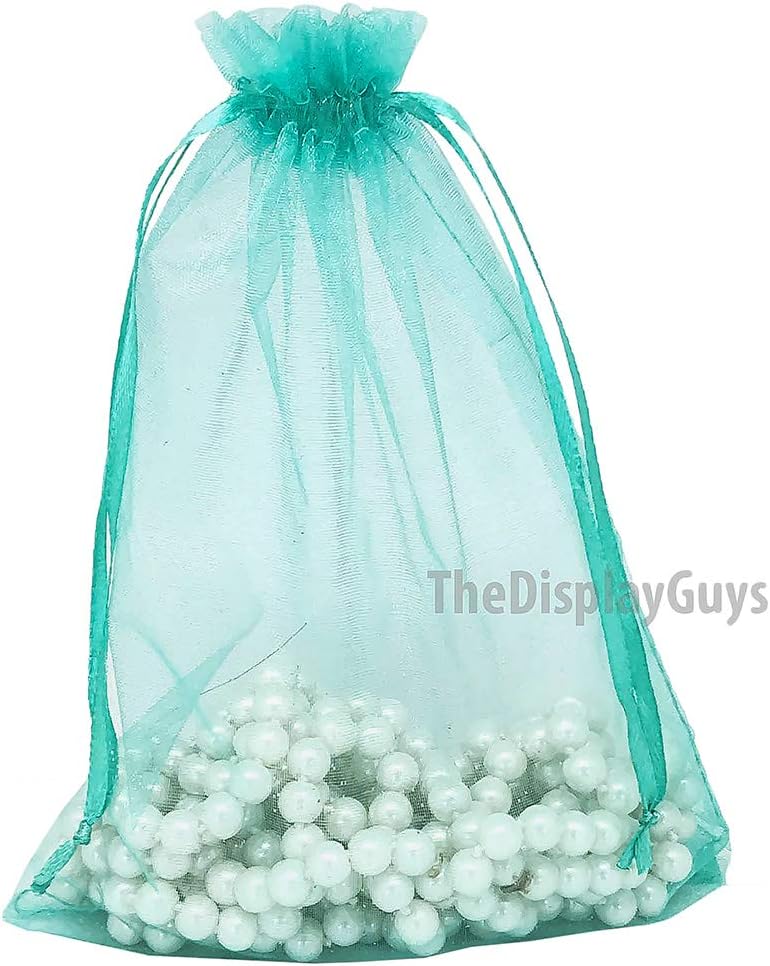 TheDisplayGuys 48-Pack 6x8 Teal Sheer Organza Gift Bags with Drawstring, Jewelry Candy Treat Wedding Party Favors Mesh Pouch