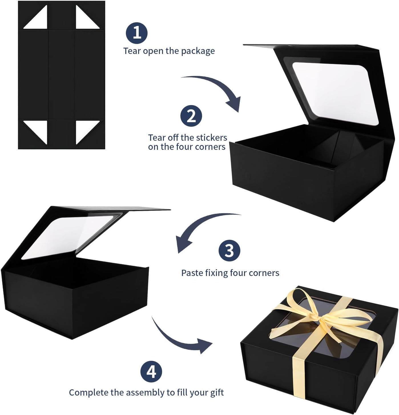 Black Gift Boxes with Window,7.5"x7.5"x3.1" Bridesmaid Boxe for Gift Giving,Birthday Gift Box with Magnetic,Closure Lid Gift Boxes for Presents,Cute Boxe,Luxury for Gift Packaging,Gift Box for Wrapping Gifts