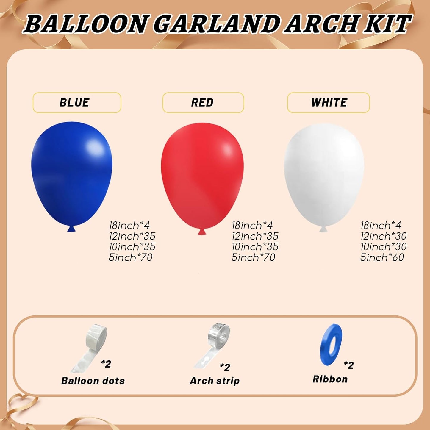 412Pcs Red White and Blue Balloons Garland Arch Kit, 5 10 12 18 inch Red White Blue Balloons for 4th of July Patriotic Decorations Graduation Baseball Birthday Party Decorations