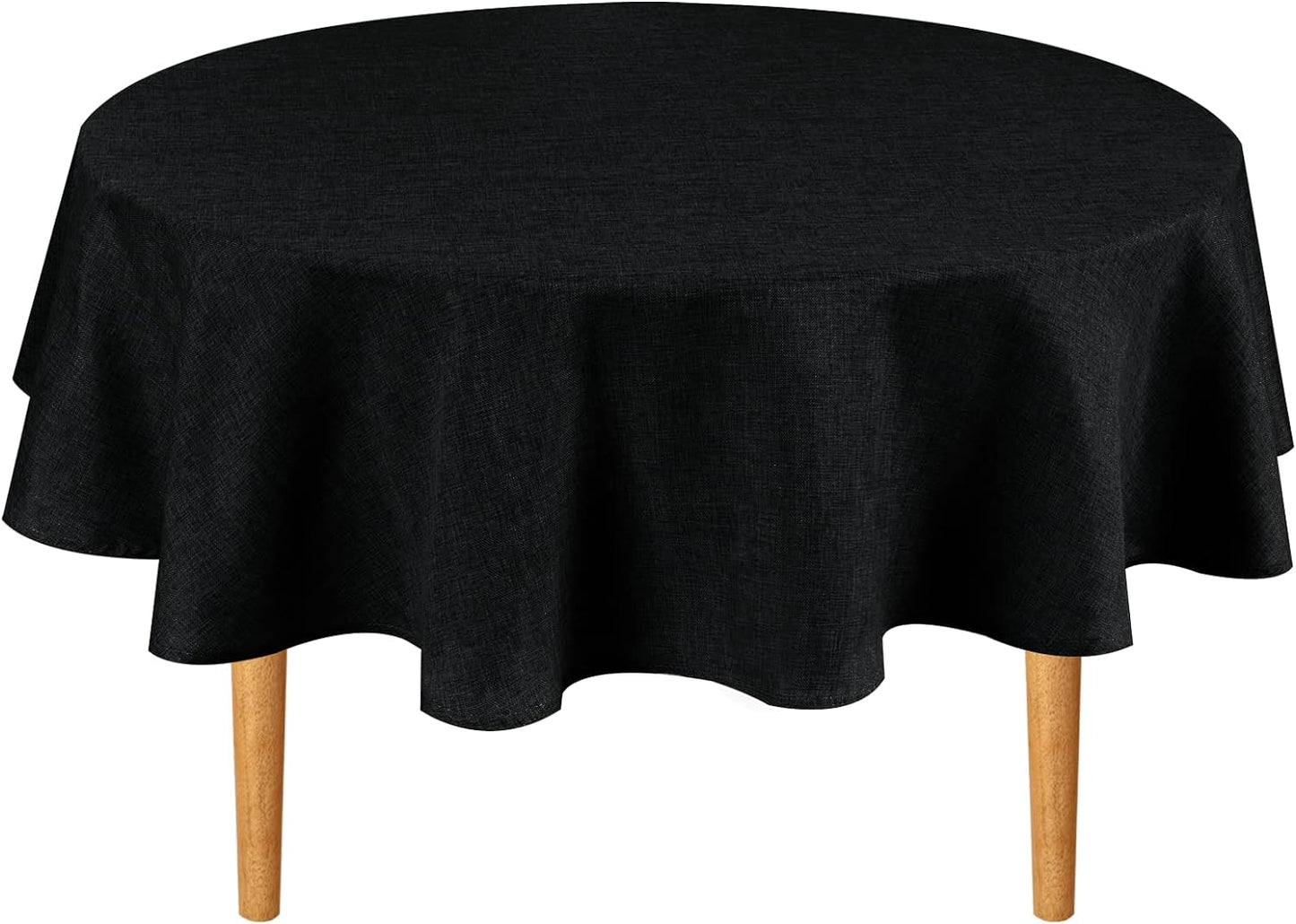 Hiasan Round Linen Tablecloth 30 Inch - Wrinkle and Stain Resistant Washable Polyester Fabric Table Cloth for Dining Room Kitchen Party, Black