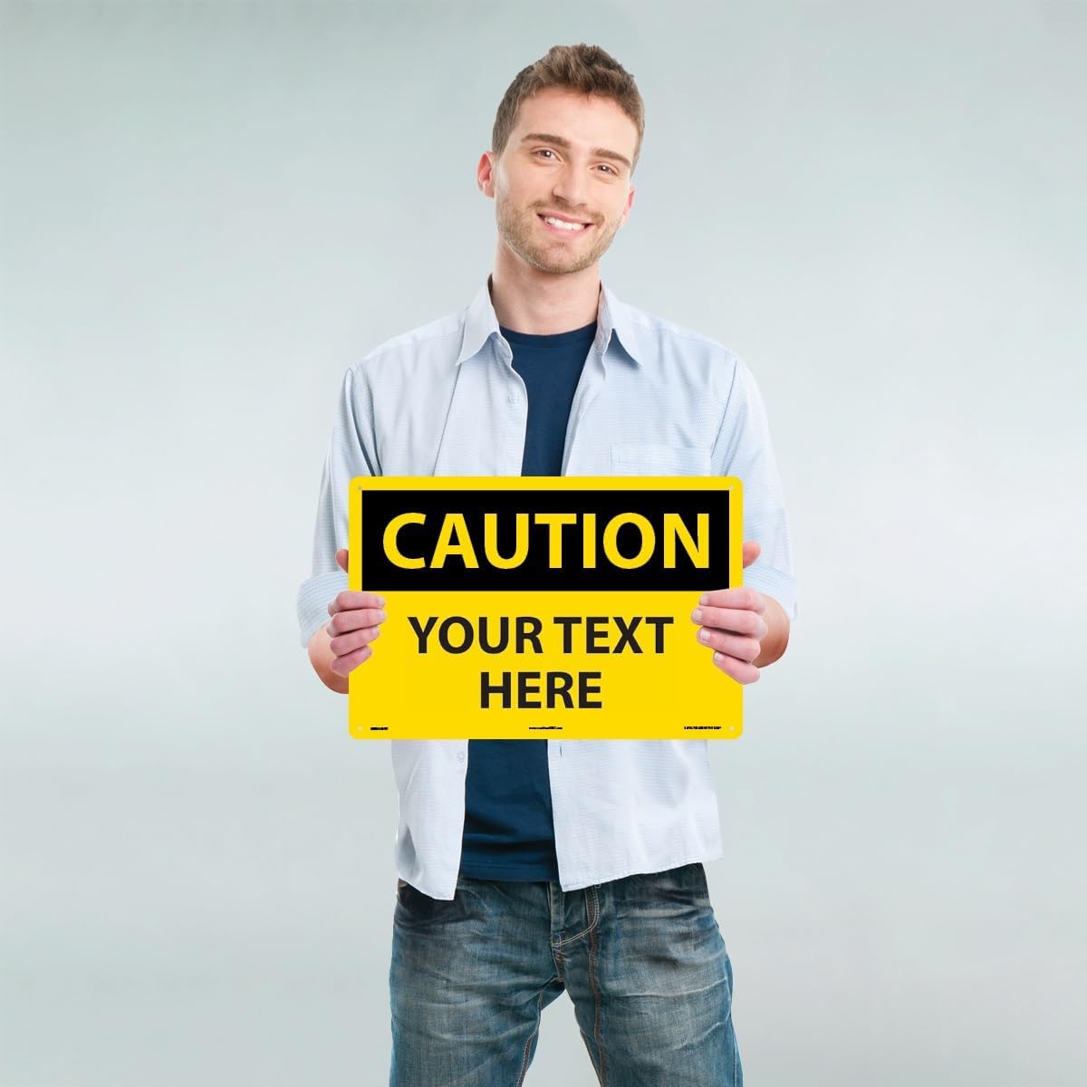 Custom OSHA Style Caution Sign 12" x 18" Plastic Sign, Customizable "Your Text Here", by AccuformNMC Made in USA