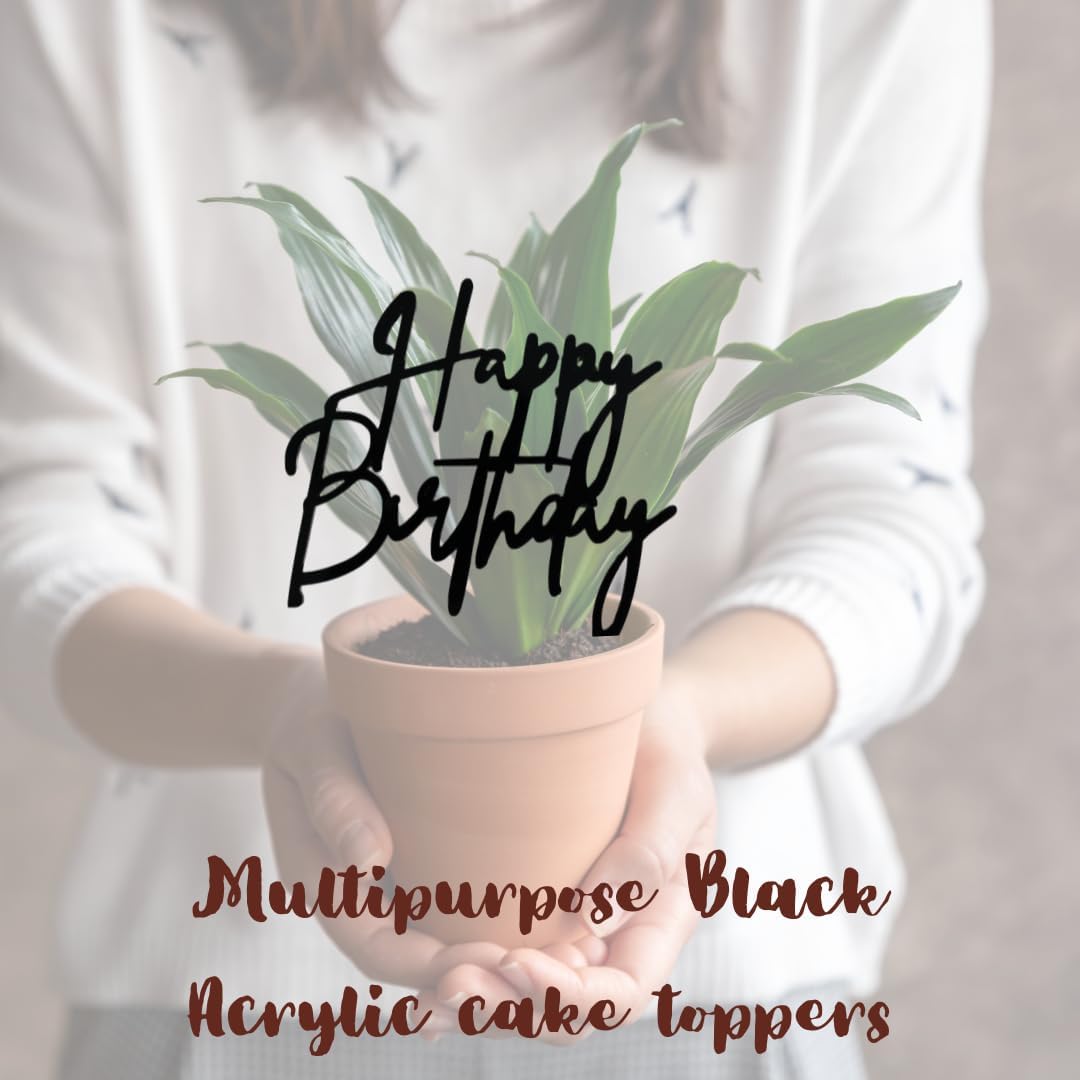 uraSigns Premium Acrylic Happy Birthday Cake Topper Gold, Mirror Finish, 6x6 Inches, 2.5mm Thick, Handmade Decorative Party Celebration Topper with Protective Film Perfect Keepsake (Acrylic, Black)