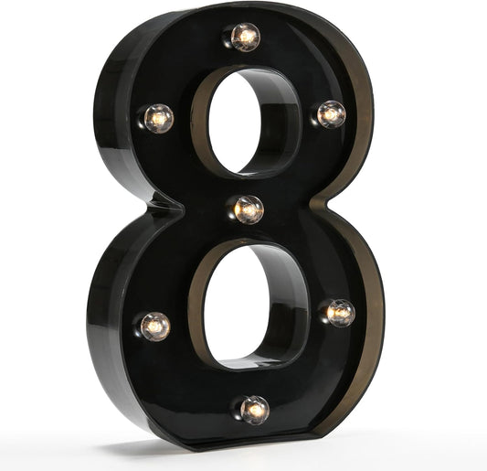 Light Up Black Alphabet Marquee Number Sign LED Marquee Number Lights Sign for Night Light Home Bar Christmas Lamp Birthday Party Wedding Decoration 8