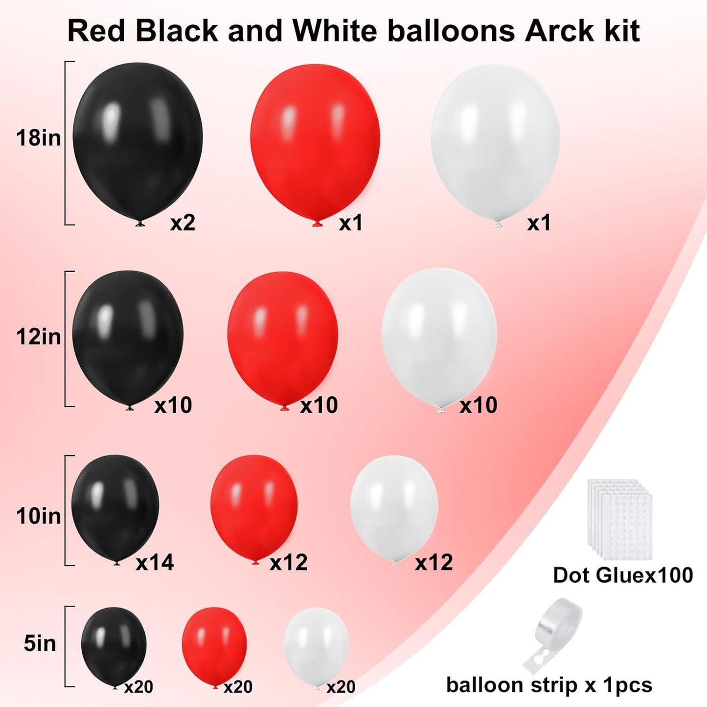 Red and Black Balloons,132pcs Red Black and White Balloons Garland Arch Kit with Different Size for Birthday, Wedding, Graduation, Racing Car Poker Card Supplies Decorations