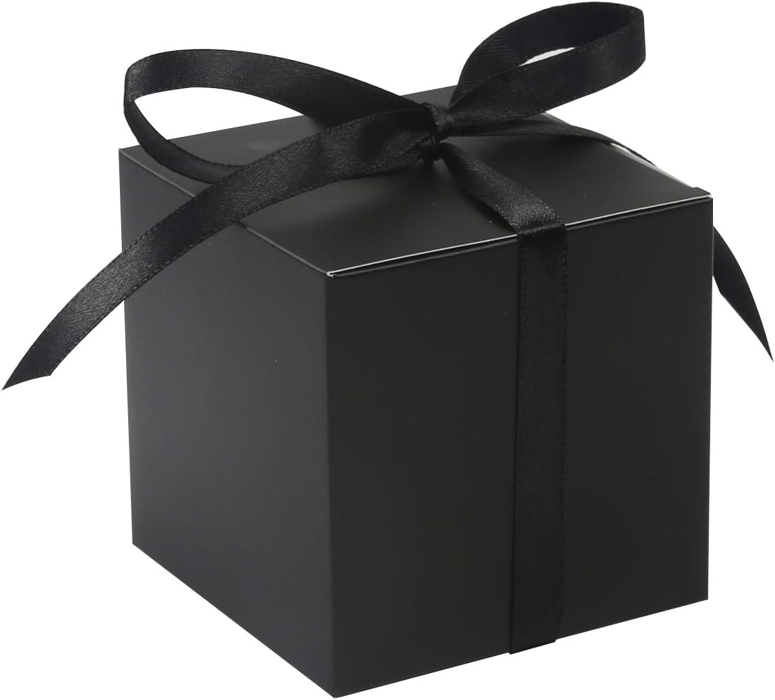 COTOPHER 100pcs Wedding Favor Boxes, Paper Gift Boxes 3x3x3 Inches Small Gift Boxes with Ribbons Small Boxes for Gifts, Crafting, Cupcake, Candy, Bridesmaid Proposal Boxes，Easy Assemble Boxes (Black)
