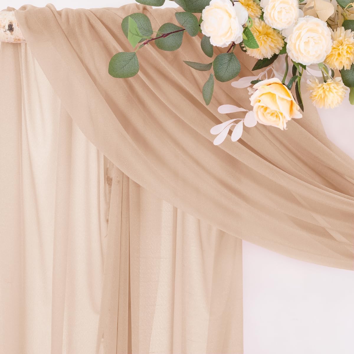 Socomi Wedding Arch Draping Fabric 29" x 20Ft 2 Panels Nude Sheer Outdoor Curtain Drapes Extra Long for Bridal Baby Shower Ceremony Birthday Party Decor