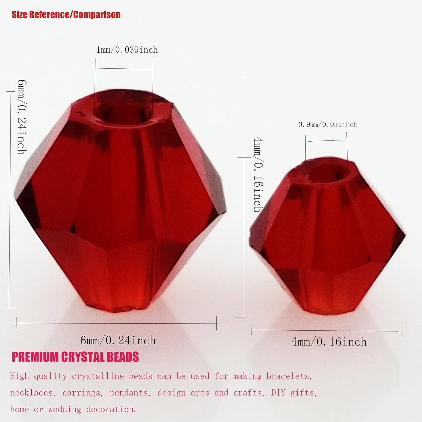 6mm Bicone 450Pcs Red Crystal Glass Beads Faceted Bicone Shape Crystal Glass Spacer Beads for Bracelet Necklace Decorative Hand Jewelry Making (Red, 6MM)