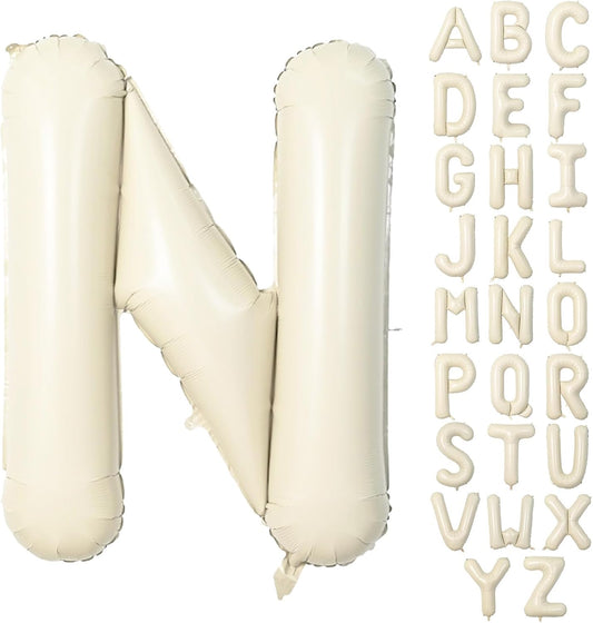 40 Inch Letter Balloons N, Big Custom A-Z Alphabet Foil Name Balloon Cream White, Self Inflating Beige Customize Helium Balloon Letters N for Women Girls Birthday New Year Baby Shower Party Decoration