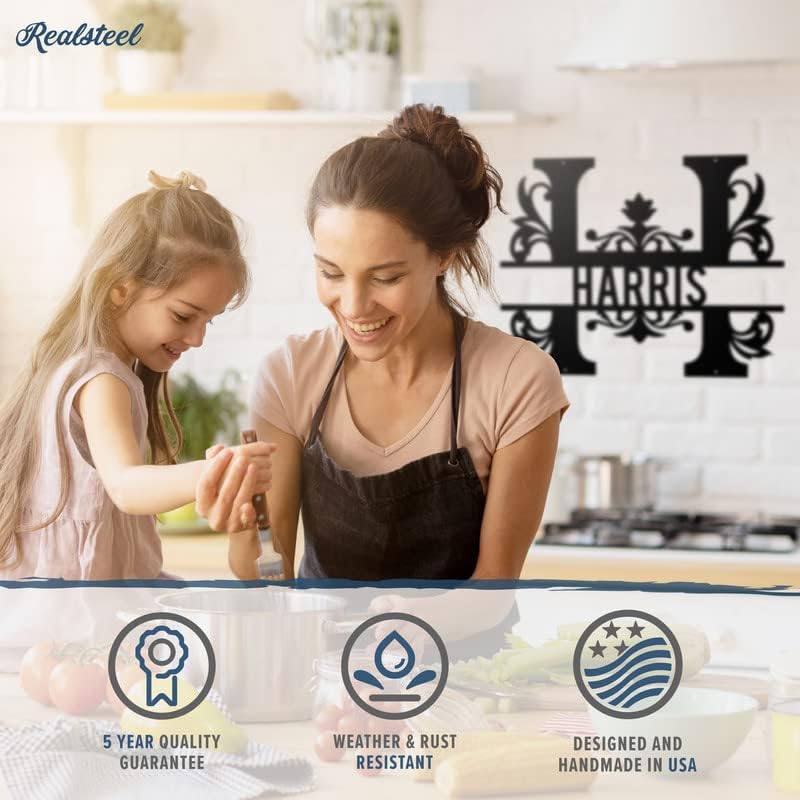 RealSteel Metal Split Letter Monogram – Personalized Last Name Sign for Home & Outdoor Décor – Custom Metal Wall Art – Family Name Sign, Welcome Sign