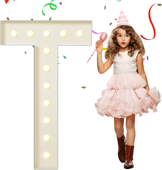 EUFONY Marquee Letters 4 Feet Tall, 4 FT Marquee Light Up Letters, Giant Light Up Letters 4FT for Birthday Party Baby Shower Gender Reveal Graduation Prom Decorations, Letter T with LED Lights DIY Kit
