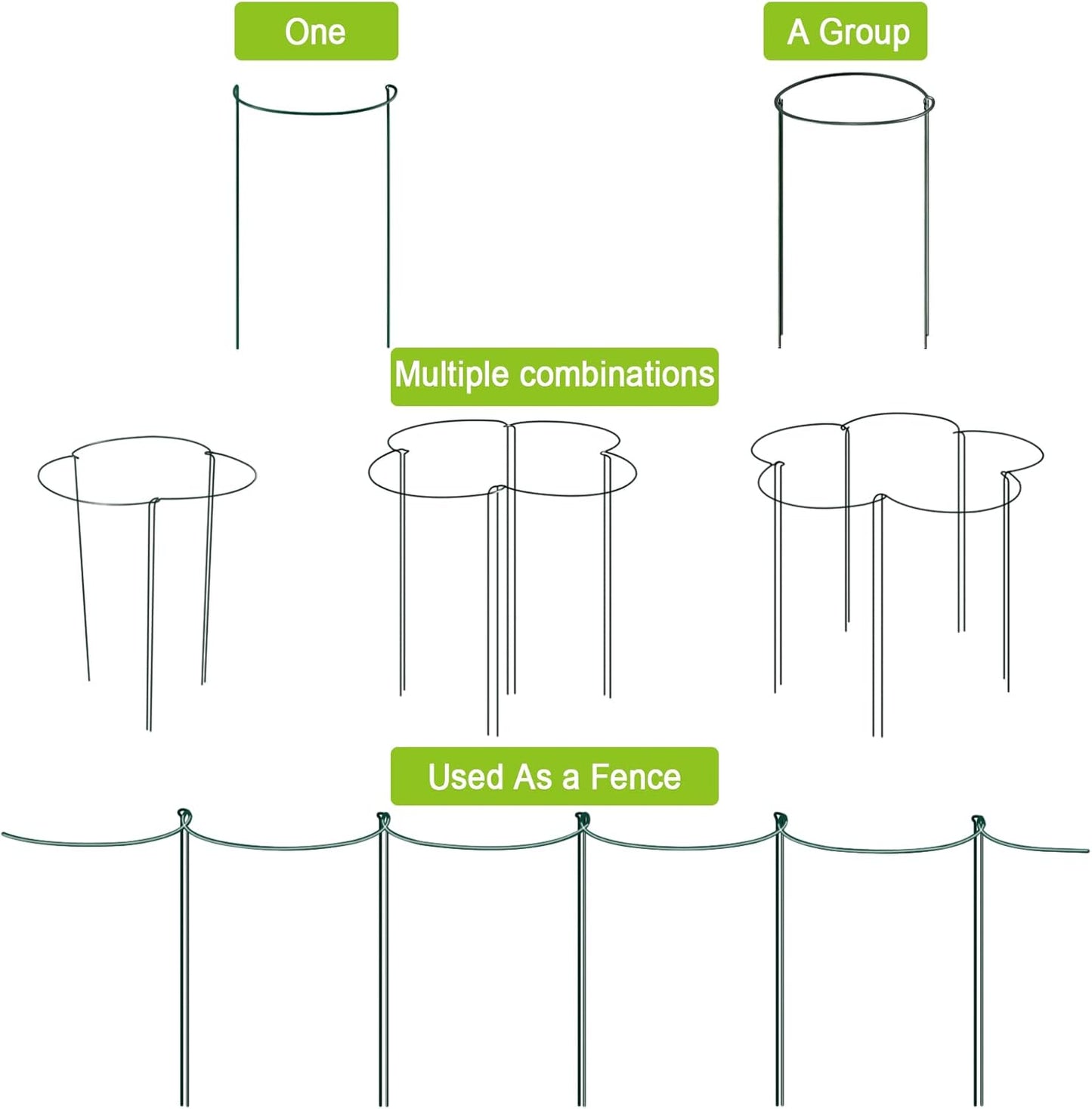 HiGift 6 Pack 24 Inch Plant Stakes, 10" Wide x 24" High Half Round Metal Peony Cages and Support, Green Garden Plant Stake Plant Support Ring Border for Peony Tomato,Hydrangea,Flower Indoor Outdoor
