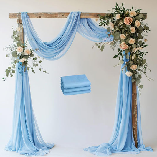 Wedding Arch Draping Fabric 3 Panels 28.7" x 20FT Dusty Blue Sheer Chiffon Backdrop Drapes for Wedding Ceremony Birthday Party Bridal Shower Outdoor Decoration