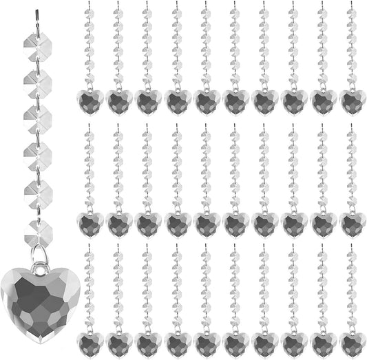 50 Pack Hanging Crystals - Clear Acrylic Prisms Pendant Ornaments for Christmas Tree, Centerpieces, Chandelier, Window & Home Decor, Ideal for Weddings, Parties Decorations (Heart)