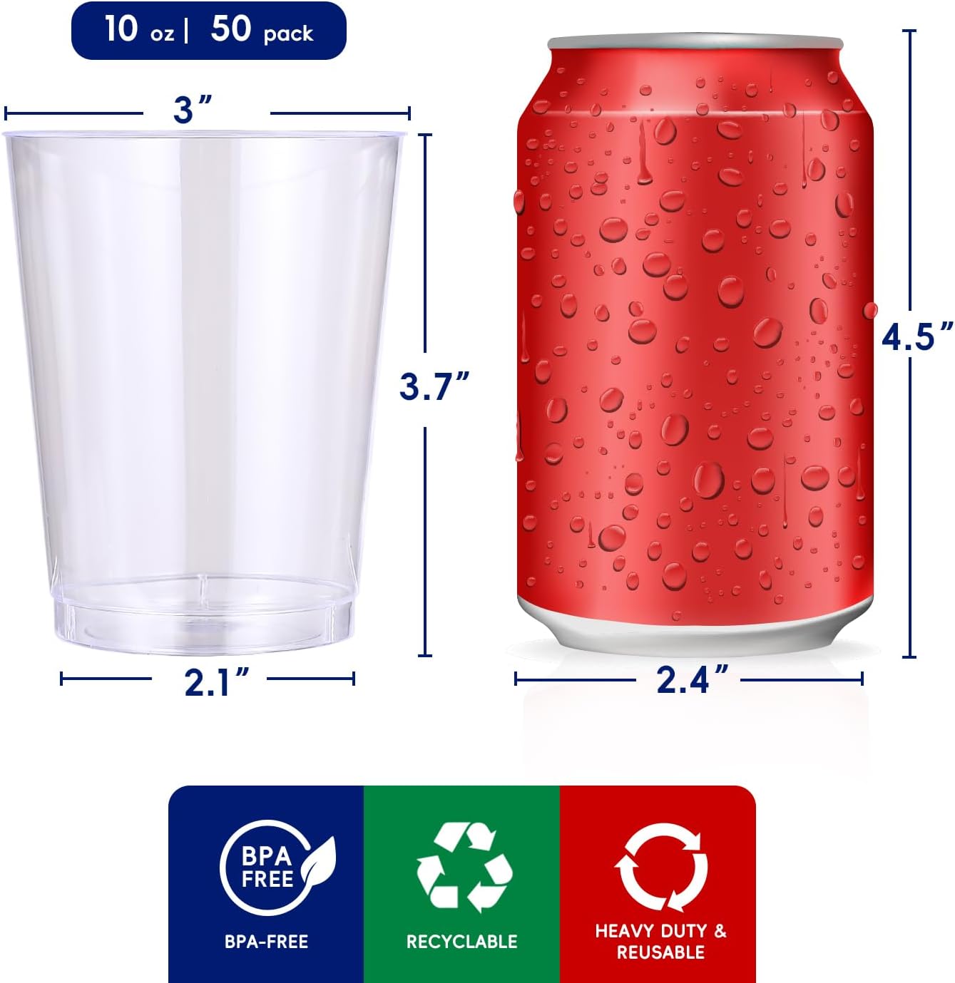 JOLLY CHEF 10 oz Clear Disposable Plastic Cups 50 Pack, Clear Plastic Cups Tumblers, Heavy duty Party Glasses, Disposable Cups for Wedding, Thanksgiving,Halloween,Christmas Party