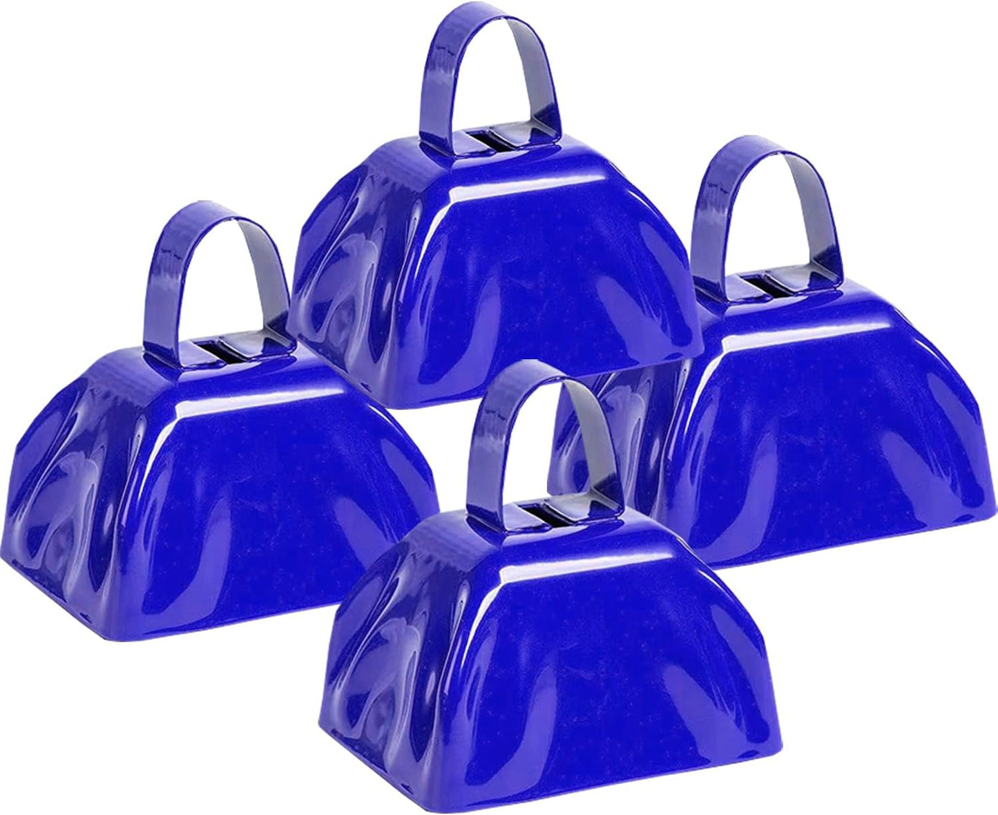 Metal Cow Bell Noise Maker - 3 Inch Pack of 4 - Small Loud Metal Cowbell Noisemaker with Handle - Great for Football Games, Sporting Events, Weddings, New Year's Eve, Birthday Parties