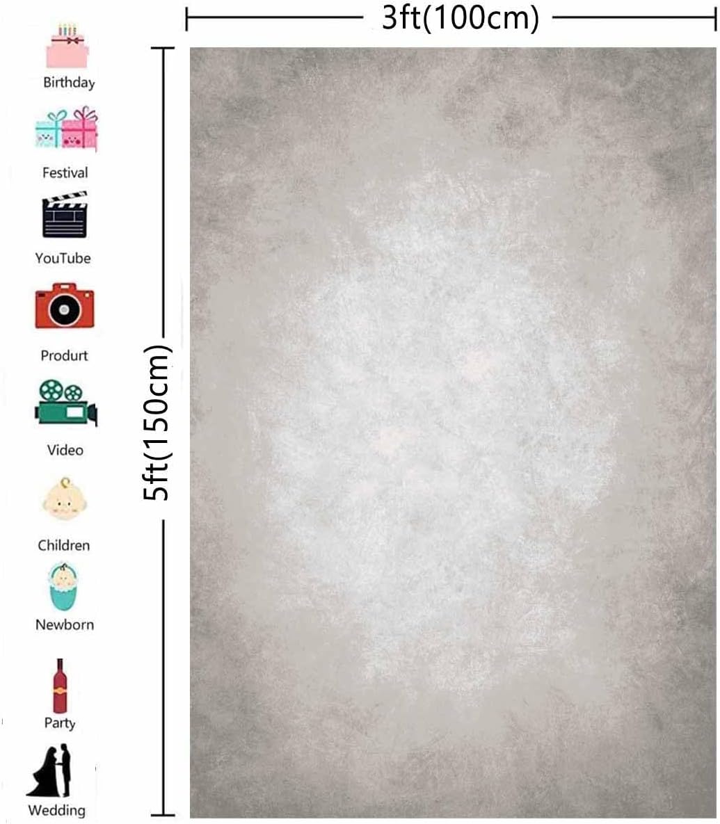 3x5ft Grey Portrait Photography Backdrops Solid Texture Abstract Photo Background for Photoshoot