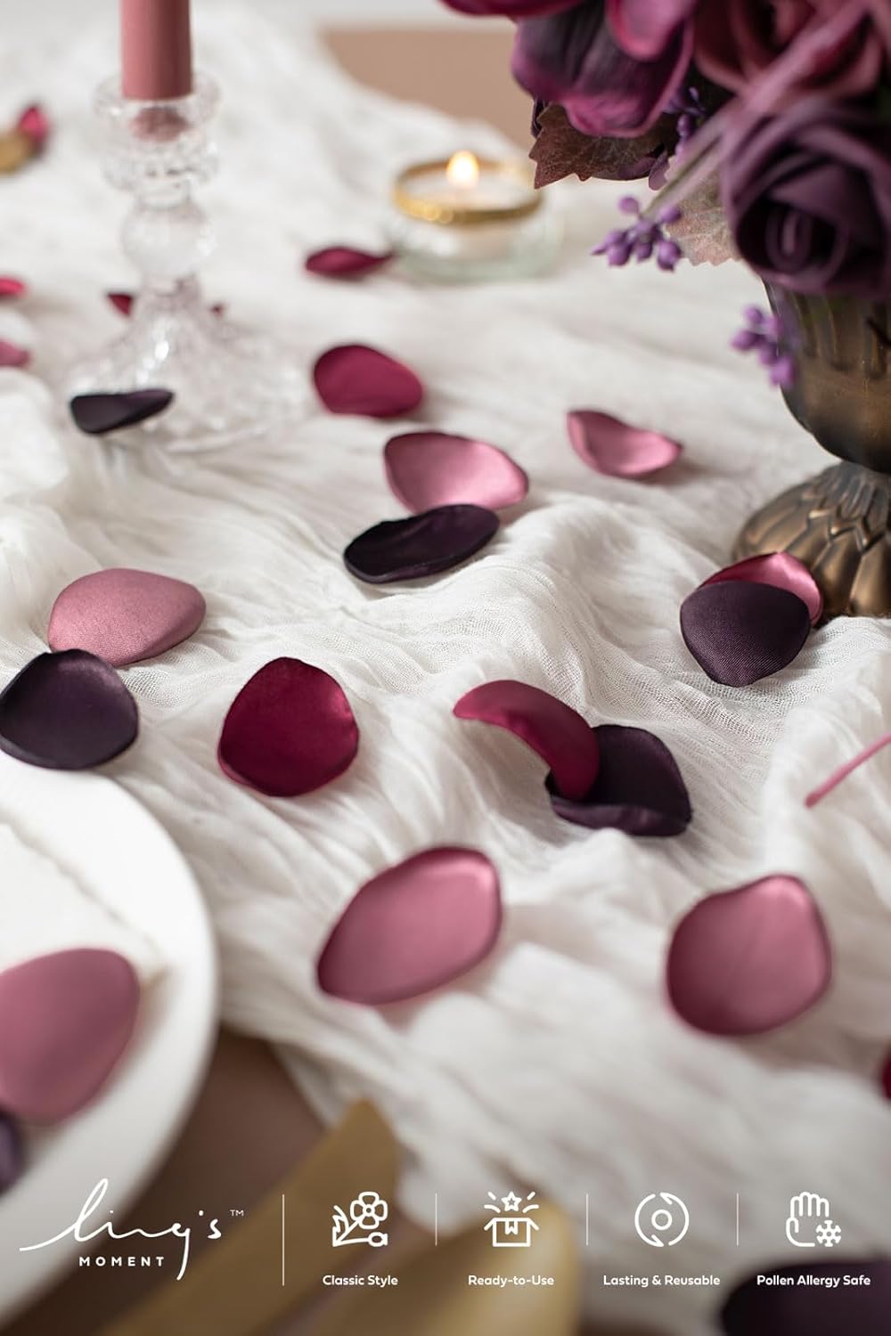 Ling's Moment Rose Petals, Silk Flower Petals for Wedding/Aisle/Flower Girl Baskets/Table Centerpiece Décor,etc.Deep Purple 200pcs