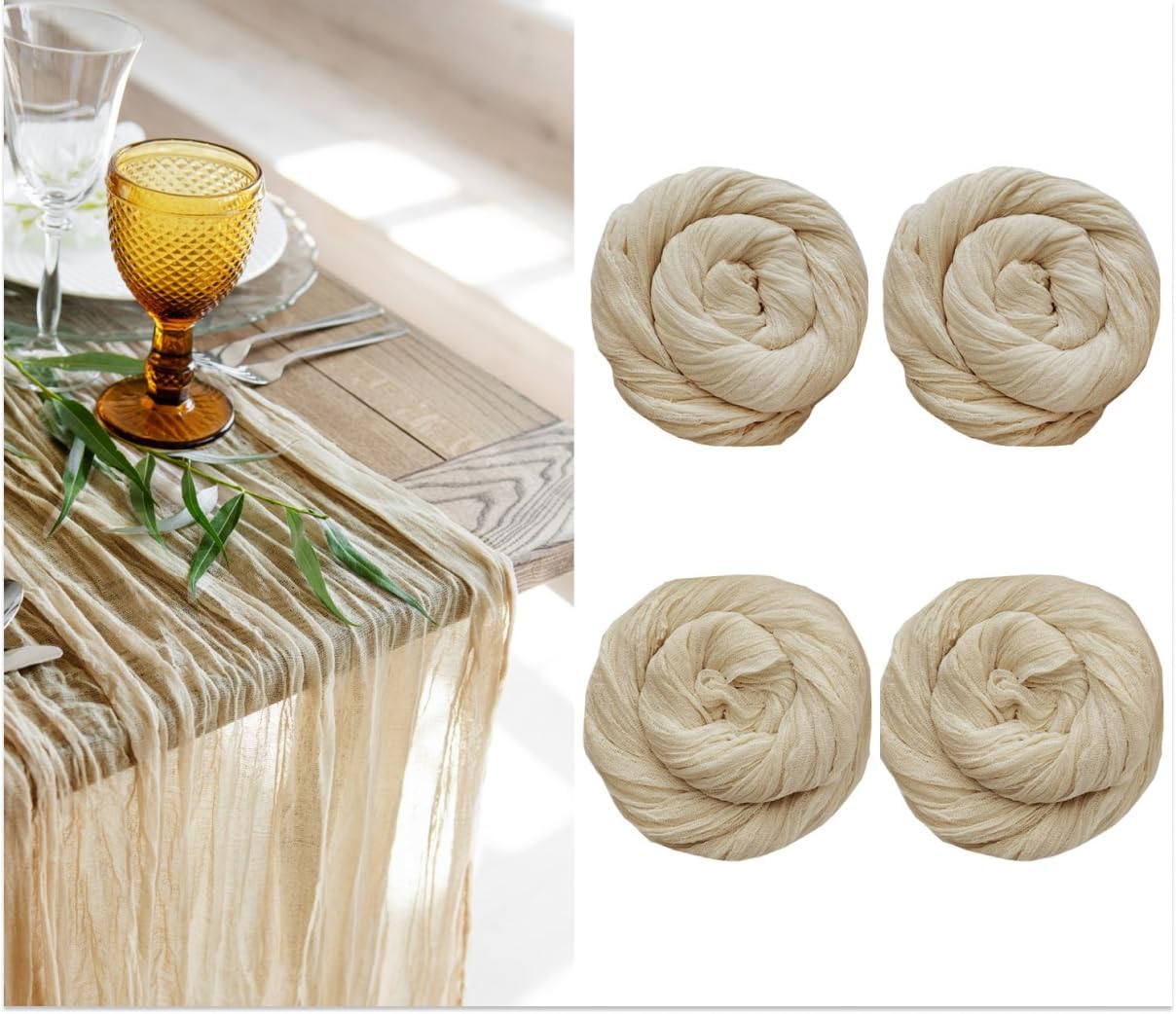 Gauze Table Runner Bulk Cheesecloth Table Runner 141 in Long Sand Set of 4 Boho Wedding Decorations Beige Cheese Cloth Runner Wedding Gauze Fabric Sand