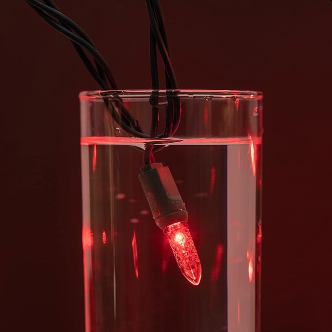 YULETIME Red One-Piece Faceted Christmas Lights 100 Count 33 Feet, High Waterproof UL Certified M6 String Light (Red)