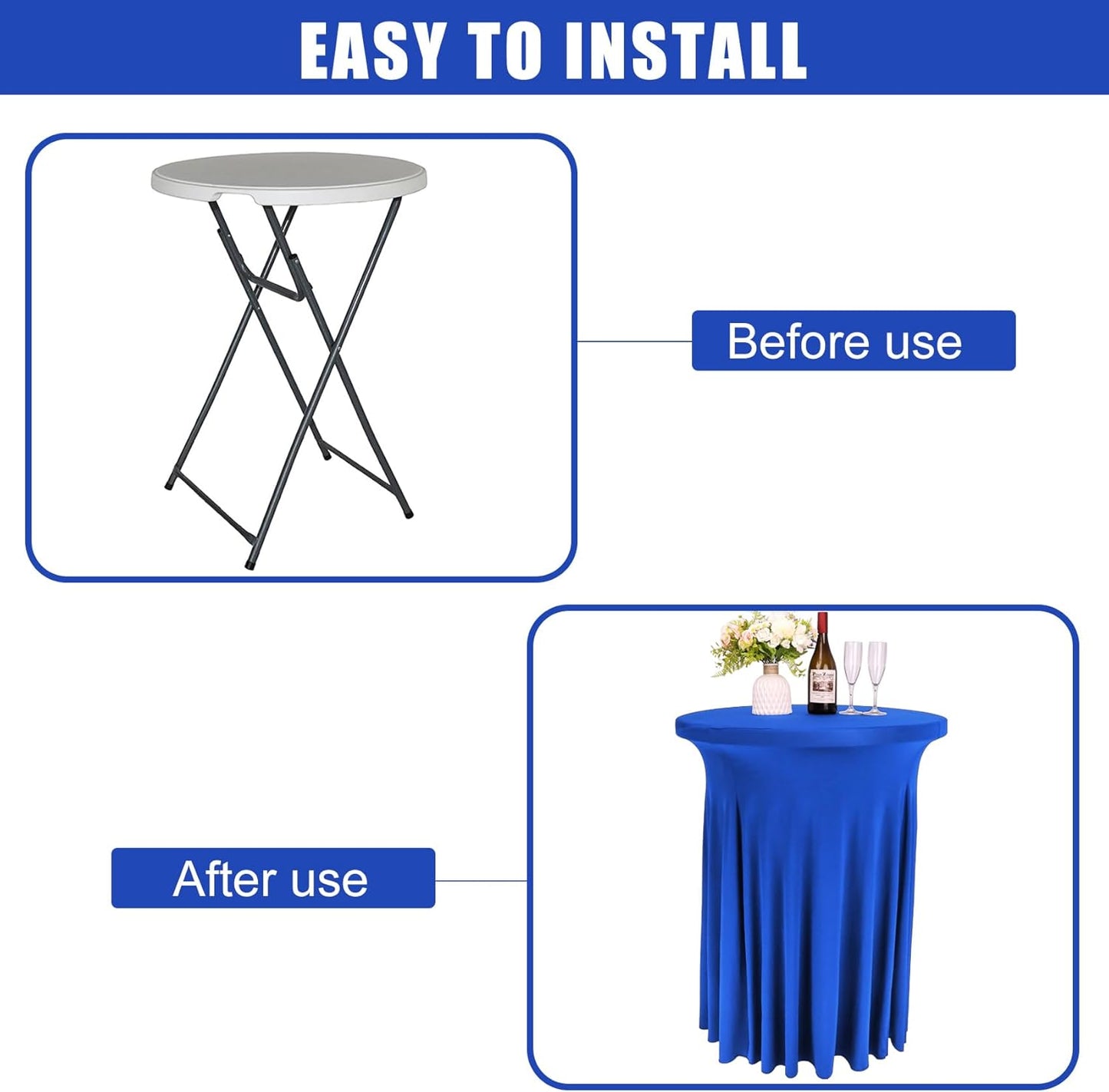 6 Pack Round Cocktail Tablecloth 32"x 43" Spandex Cocktail Table Skirt, Washable Stretch Fitted Table Covers for High Top Bar,Wedding,Party,Events (Royal Blue)