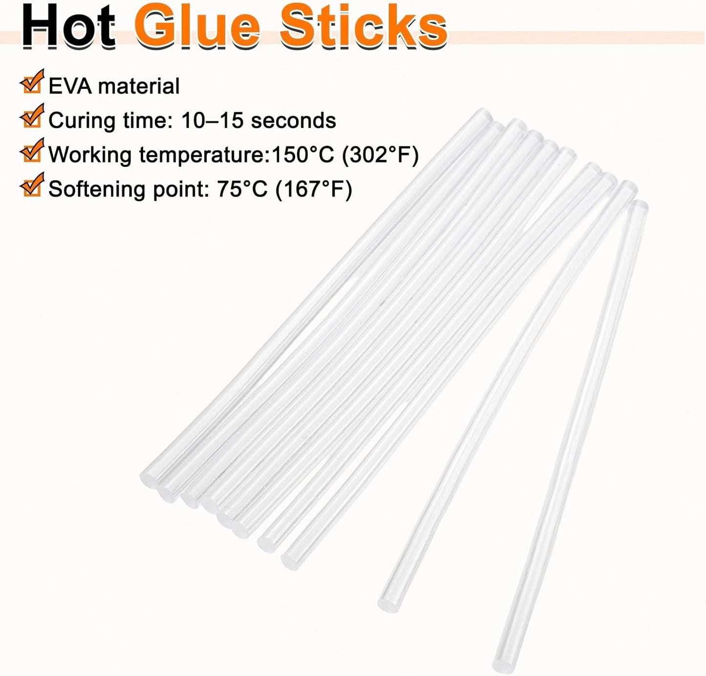 HARFINGTON 10pcs Hot Glue Sticks 0.28" Dia x 5.91" Long EVA Mini Hot Melt Adhesive Glue Stick for Hot Melt Gun Wood Plastic Glass Flowers Fabrics Foam, Clear