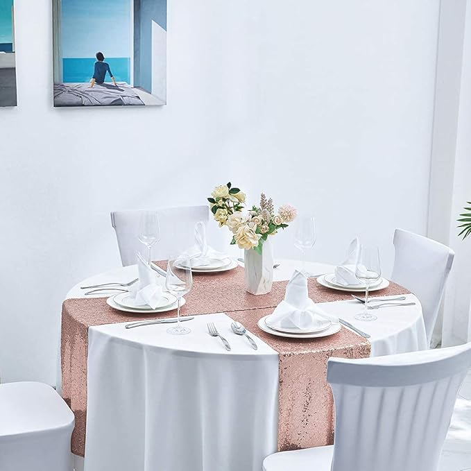 6 Packs 12 x 72 inches Rose Gold Sequin Table Runner, Glitter Runner for Birthday Party Supplies Decorations Wedding Bachelorette Holiday Celebration Bridal Shower Baby Shower