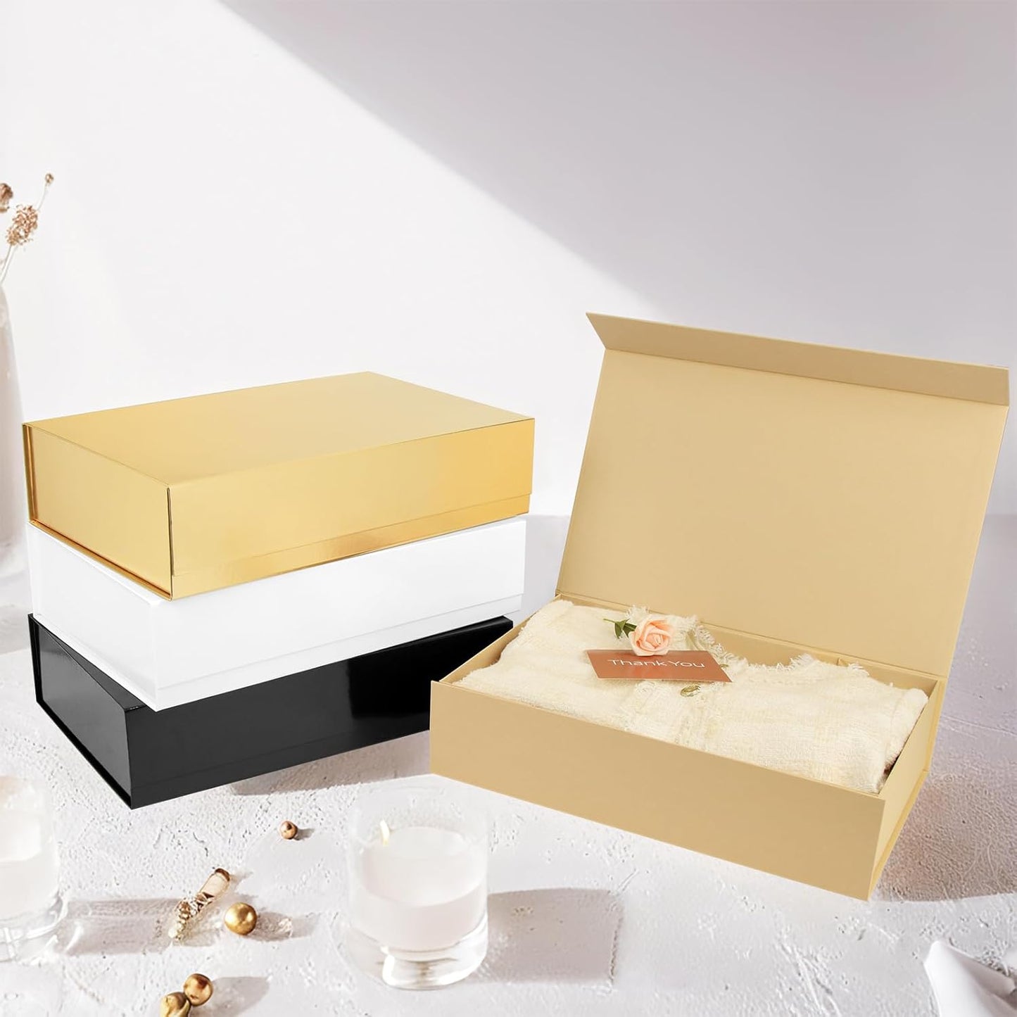 PACKHOME 6 Extra Large Gift Boxes 17.5x11.3x4.3 Inches, Sturdy Shirt Boxes with Magnetic Lids for Clothes and Large Gifts (Glossy Gold)