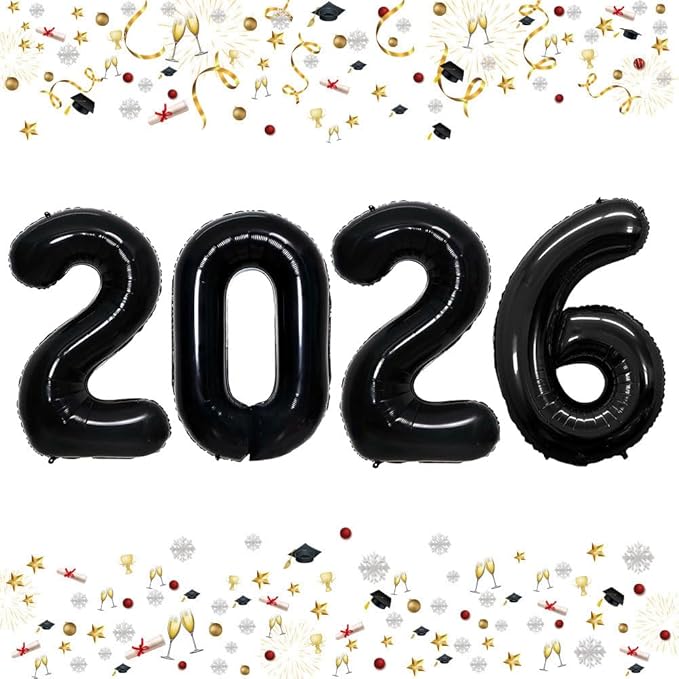 GOER 42 Inch 2026 Black Foil Number Balloons for 2026 New Year Eve Festival Party Supplies Graduation Decorations
