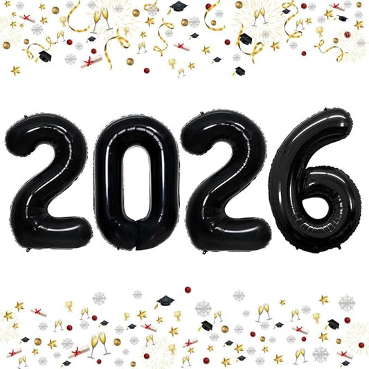 GOER 42 Inch 2026 Black Foil Number Balloons for 2026 New Year Eve Festival Party Supplies Graduation Decorations