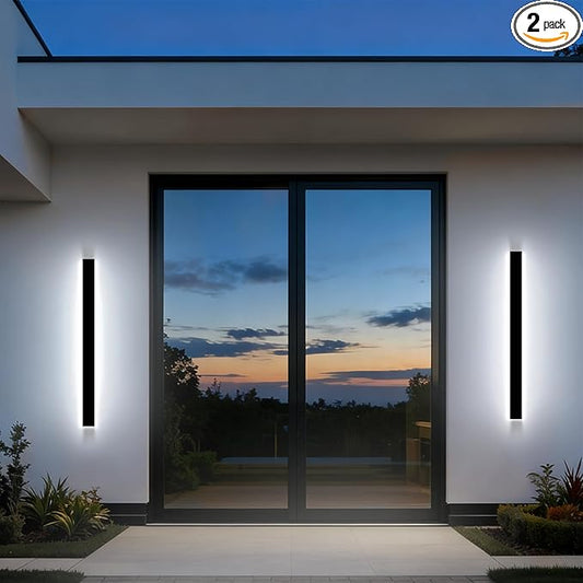 Modern Outdoor Wall Light, 2 Pack 47in Exterior Wall Lights Dimmable, Waterproof Black Outdoor LED Lights Porch Long Strip Wall Sconce Wall Mount for Living Room Garage