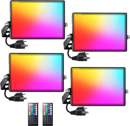 Onforu LED Flood Light Outdoor 300W Equivalent, 30W Color Changing RGBW Floodlight with Remote, 2700K Warm White IP66 Stage Lights Indoor Uplights for Events, Uplighting for Halloween 4 Pack