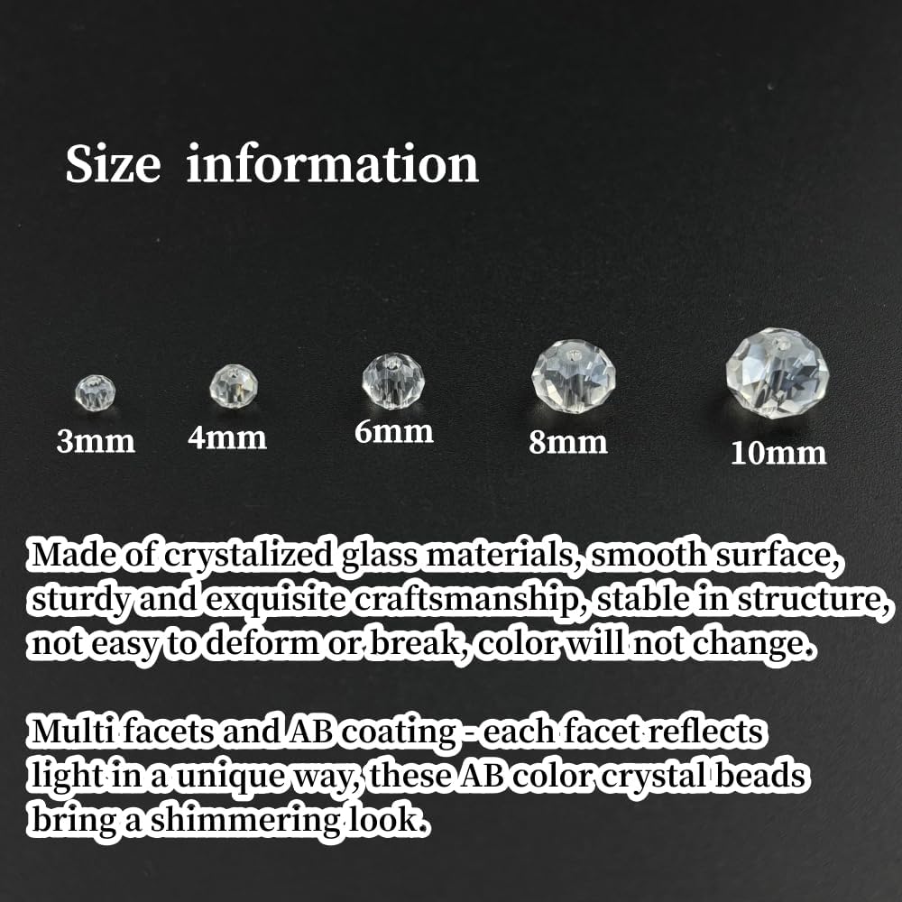 50pcs 10mm Crystal Glass Beads for Crafts Faceted Rondelle Glass Beads for Jewelry Making Crystal Spacer Beads for Necklaces Bracelets Earrings DIY Craft(Transparent AB)