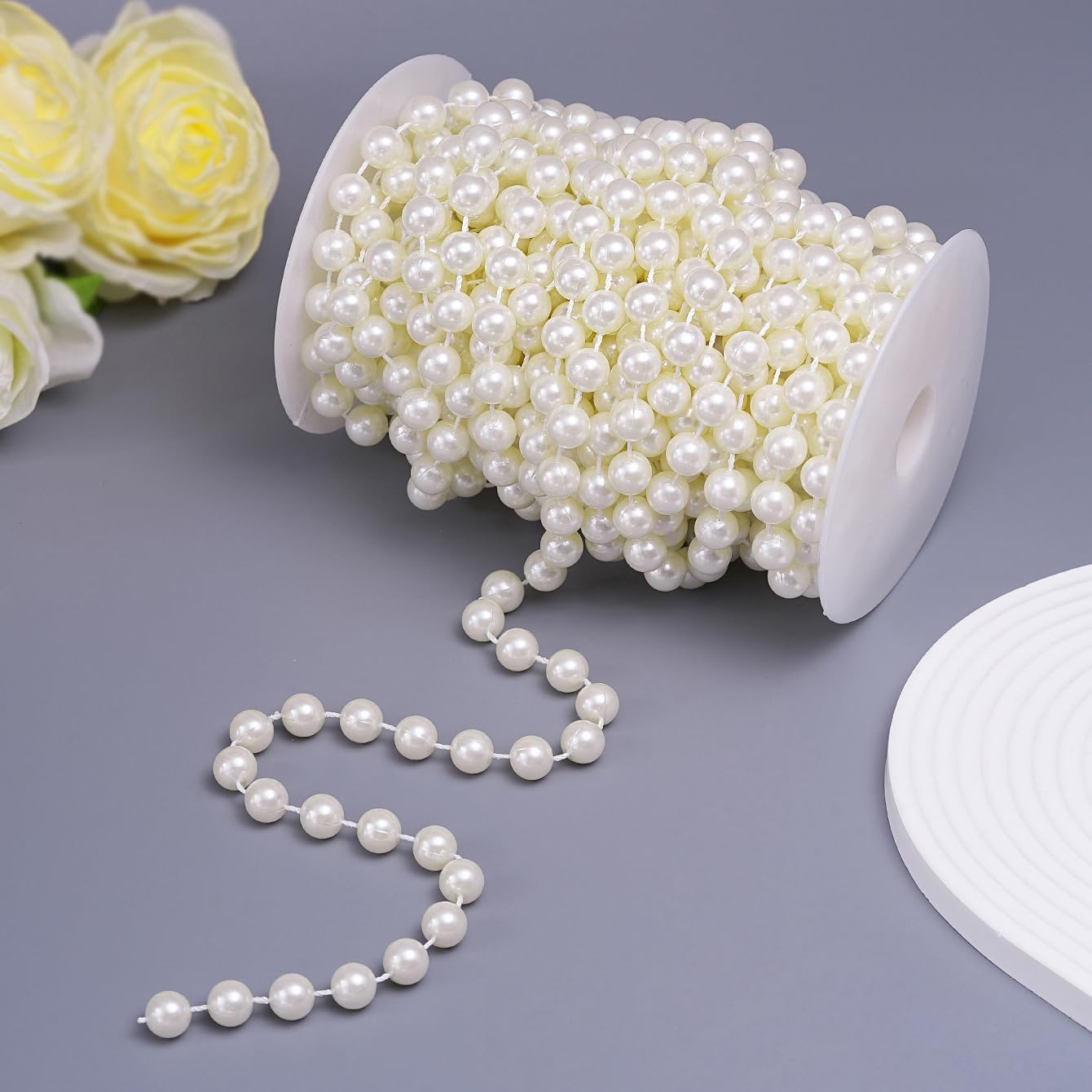 11 Yards/33Feet Pearl Garland Craft String Pearls, Faux Pearl for Wedding Party Decoration, Christmas Tree Decorations and DIY Crafts (Ivory, 10 mm 33 Feet)