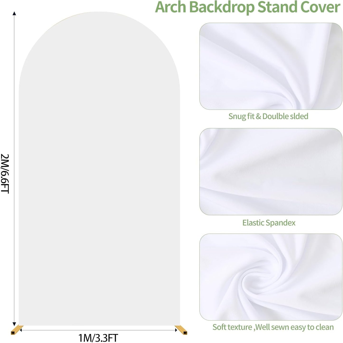 6.6FT Wedding Arch Cover Spandex Fitted Wedding Arch Stand Covers Round Top Chiara Arch Backdrop Cover for Birthday Party Ceremony Banquet Decoration White（Only Cover）