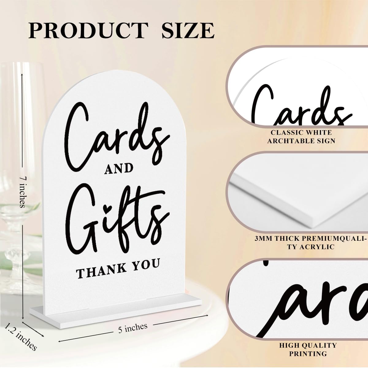 4 Pcs Acrylic Wedding Signs for Ceremony and Reception, Bridal Shower Decorations, Cards and Gifts Signs, Guest Book Sign, Arch Acrylic Table Top Sign with Holder for Wedding Reception (White)