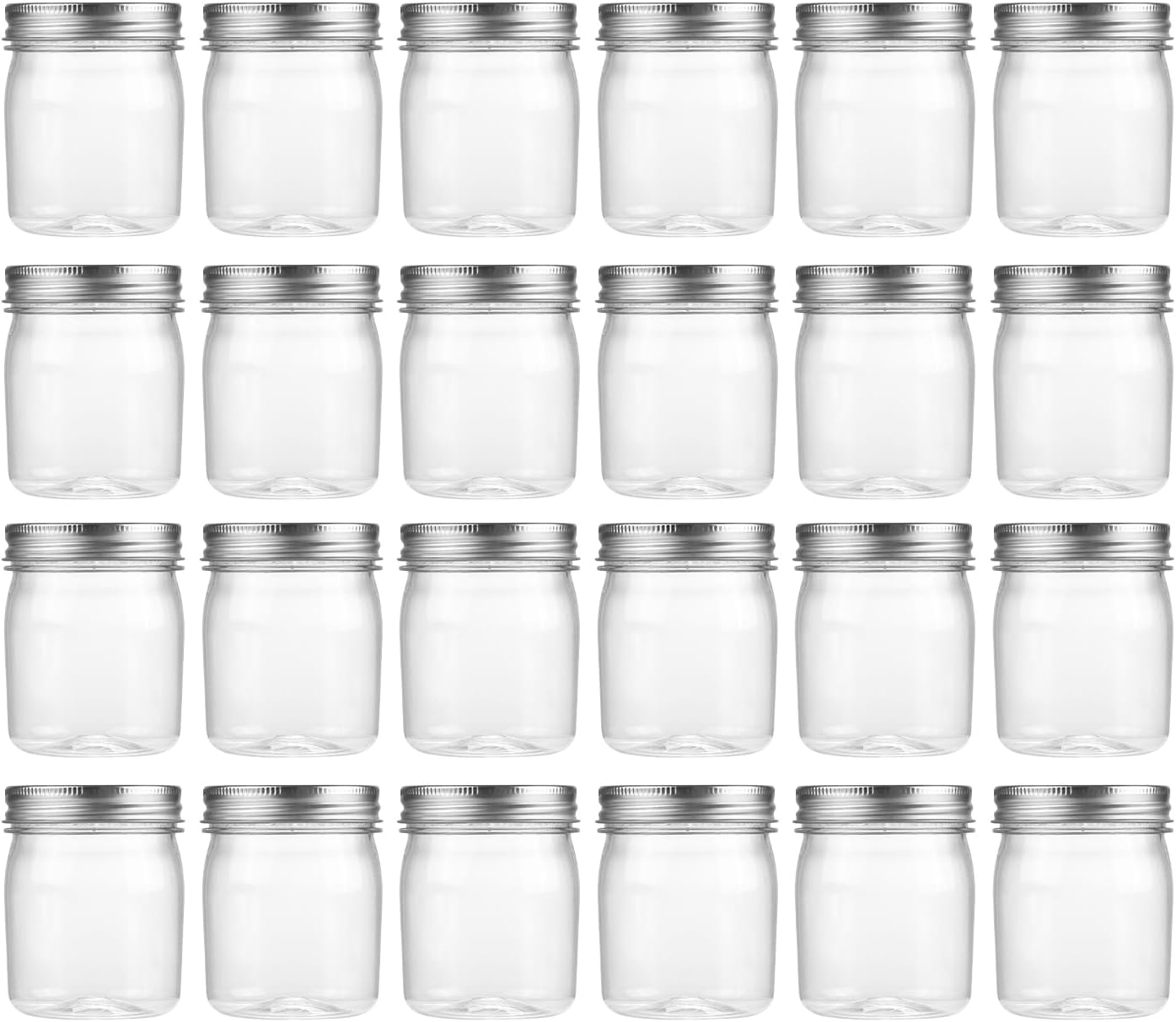 novelinks 8 oz Clear Plastic Jars with Screw-On Lids - BPA-Free Refillable Storage Containers for Slime, Spices, Crafts, Kitchen & Home Organization (24 Pack,Silver)