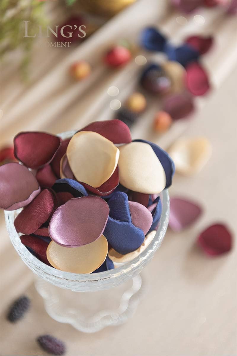 Ling's Moment Rose Petals, Silk Flower Petals for Wedding/Aisle/Flower Girl Baskets/Table Centerpiece Décor,etc.Burgundy Navy Gold 200pcs