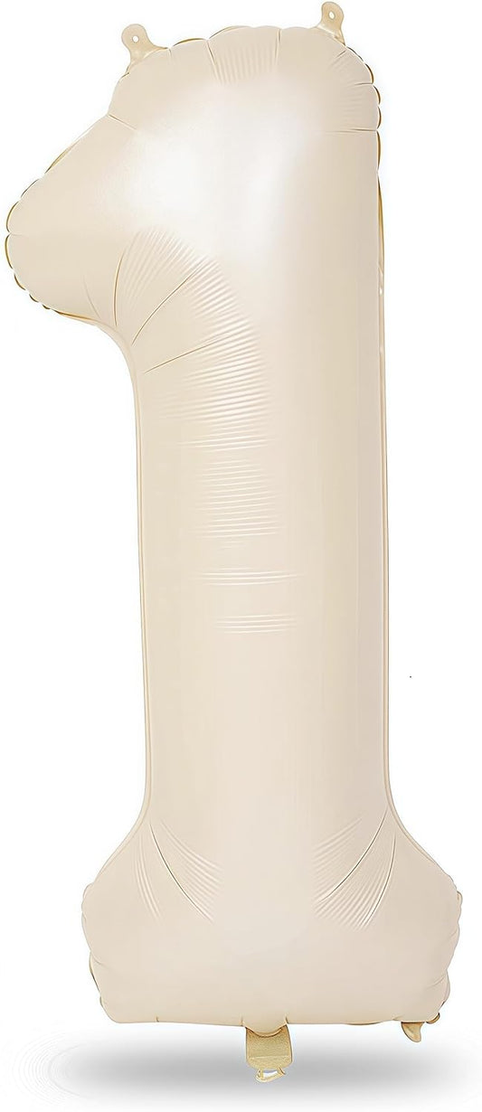 40 Inch Beige Number 1 Balloon for 1st Birthday Decoration, Large Self Inflating Cream Foil Number Balloons 0-9 for Boys Girls, White Sand 1 Helium Balloons for Women Men Party Anniversary Supplies